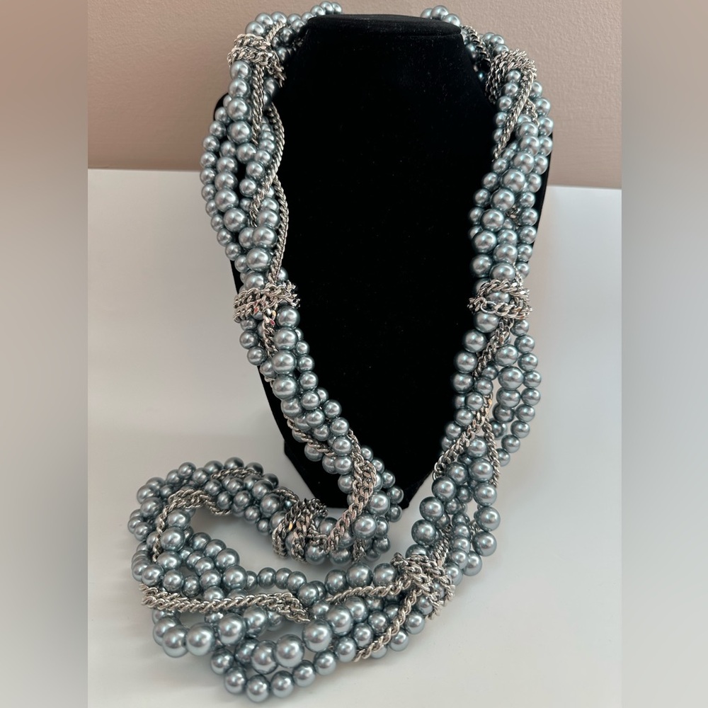 Givenchy Three Strand Faux Pearl Chunky Chain Twist Necklace
